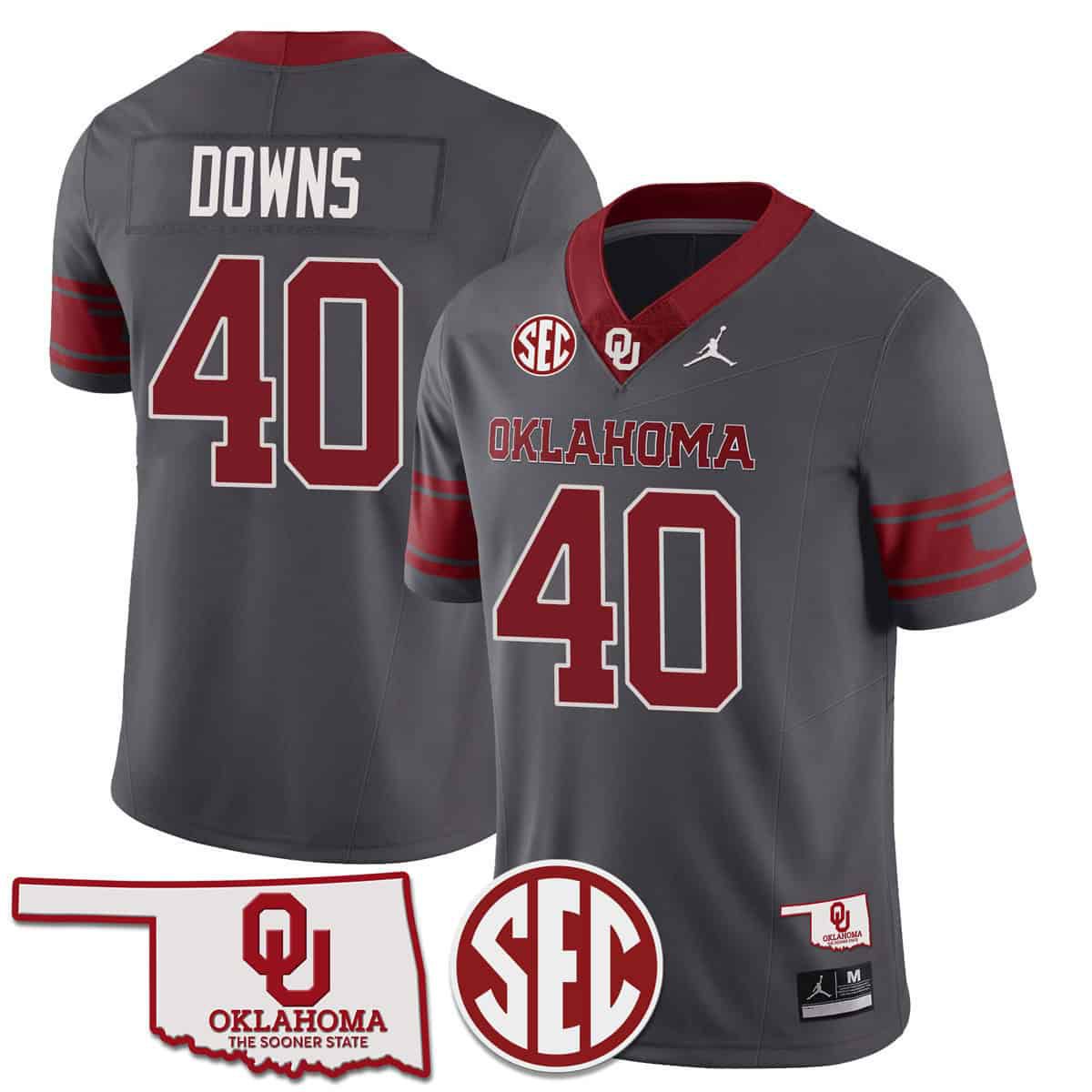 Men Oklahoma Sooners 40 Downs Grey 2024 SEC Patch Vapor Premier Limited NCAA Jersey
